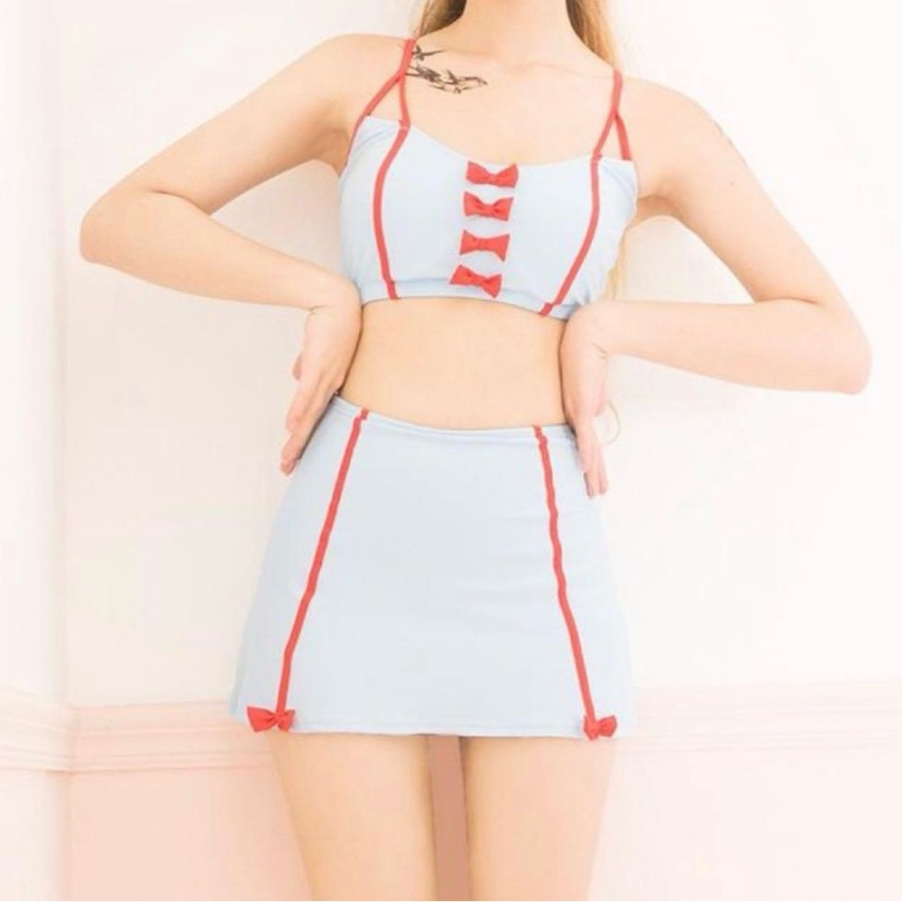 Brand new Cute Kawaii Blue and Red Bikini Set beachwear swimsuit spa cosplay